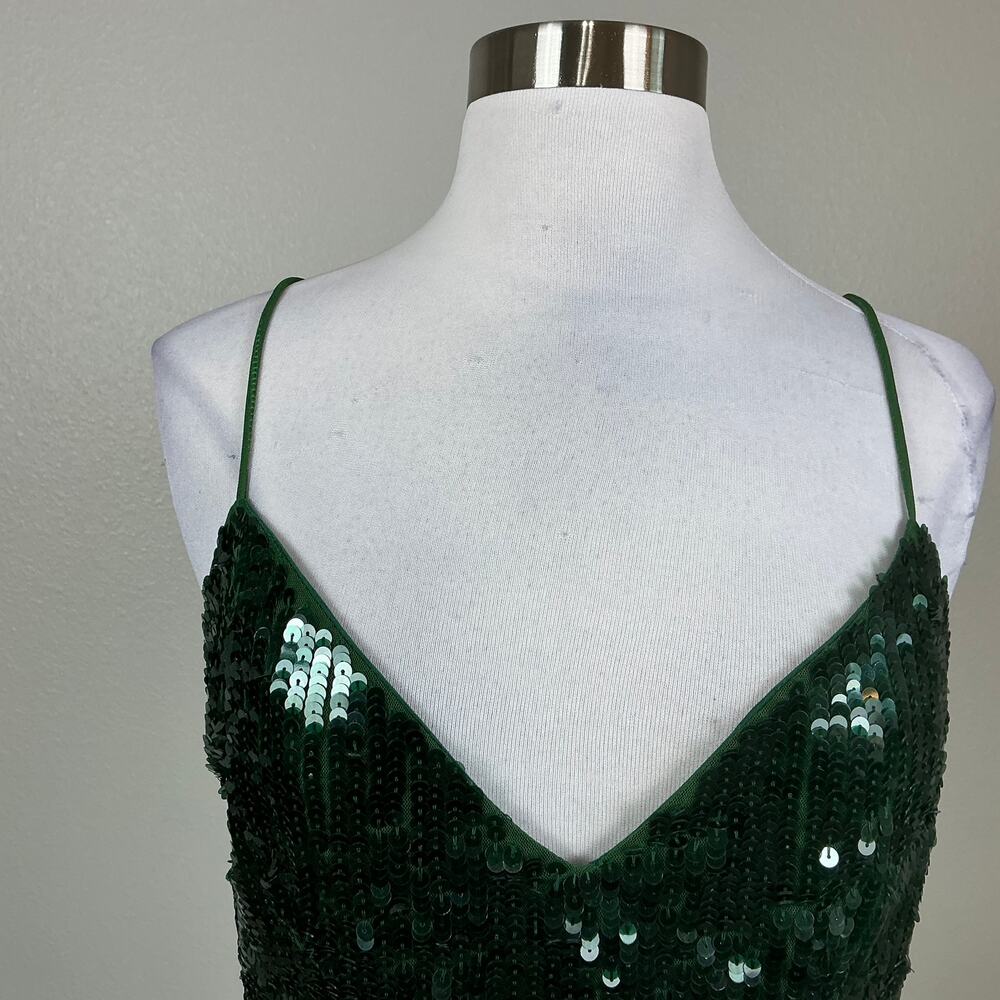 Mac Duggal 93646 Green Cocktail Party Dress Sequined V-Neck Mini Sheath Size 6 - Picture 8 of 13
